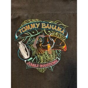 #A066 Tommy Bahama Mens Medium 100% Silk Camp Shirt Jungle Shakedown Embroidered